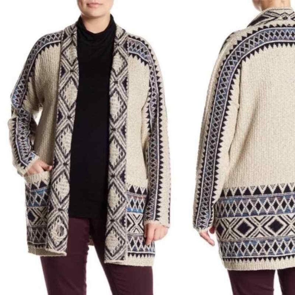 Belle by Belldini Open Knit Cardigan Sweater Tribal Aztec Print Small